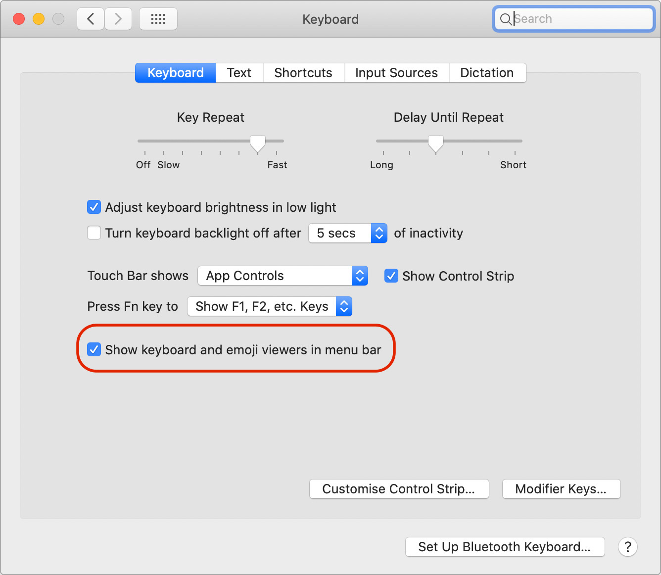 Aktifkan Tampilkan opsi keyboard di Preferensi Sistem Mac
