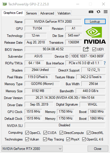 Графическая карта GPU Z Information Card