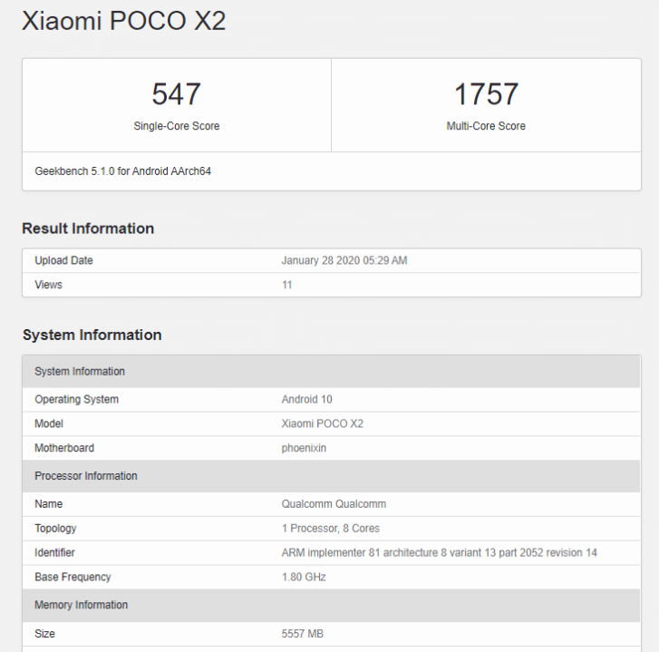 Spesifikasi RAM smartphone Poco X2