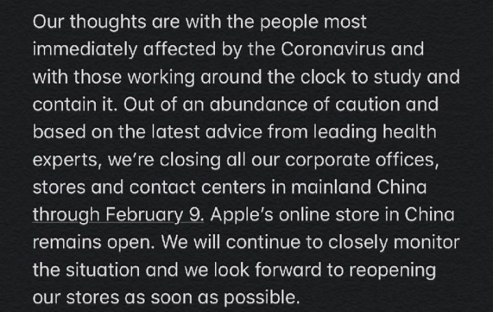 Pasukan Coronavirus Apple untuk menutup toko dan kantor di Cina pada 9 Februari 3