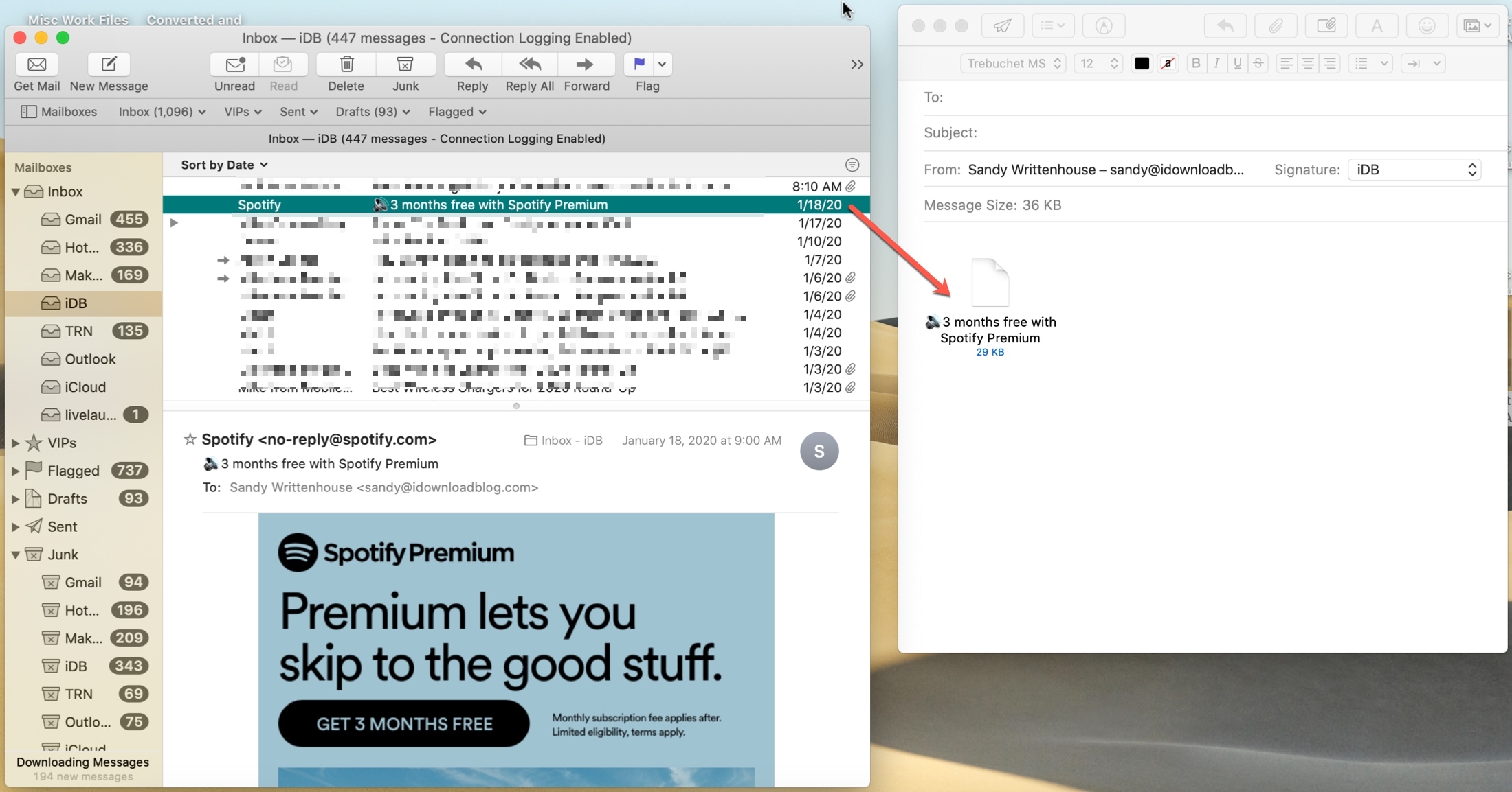 Mail Добавить Mac вложения электронной почты