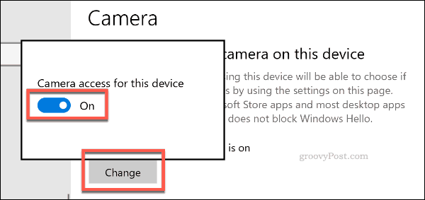 Menonaktifkan akses kamera aktif Windows 10