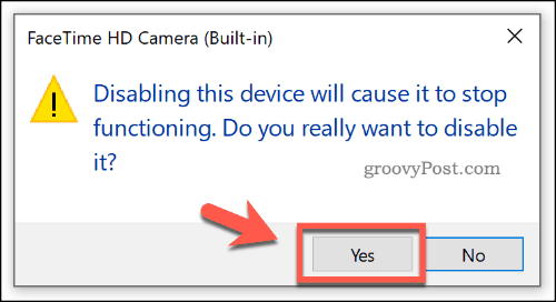 Mengonfirmasi perangkat dinonaktifkan di Pengelola Perangkat aktif Windows 10