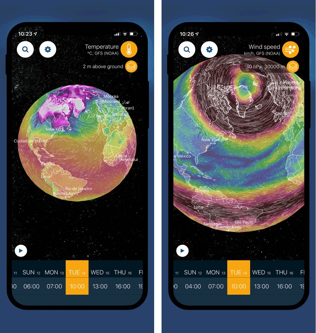 Visualisasikan cuaca di bola dunia 3D dan pantau perubahan iklim dengan Ventusky untuk iOS 3