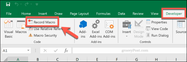 Tombol Rekam Makro di Microsoft Excel