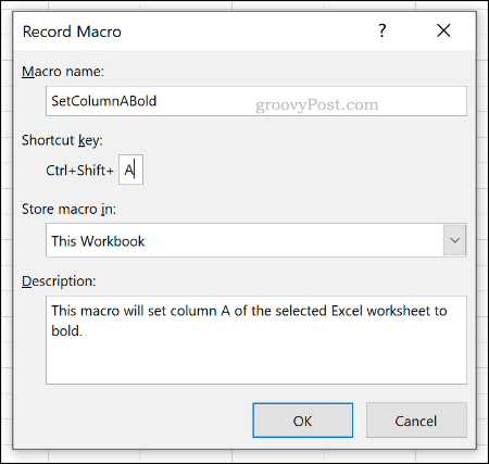 Rekam menu opsi makro di Excel