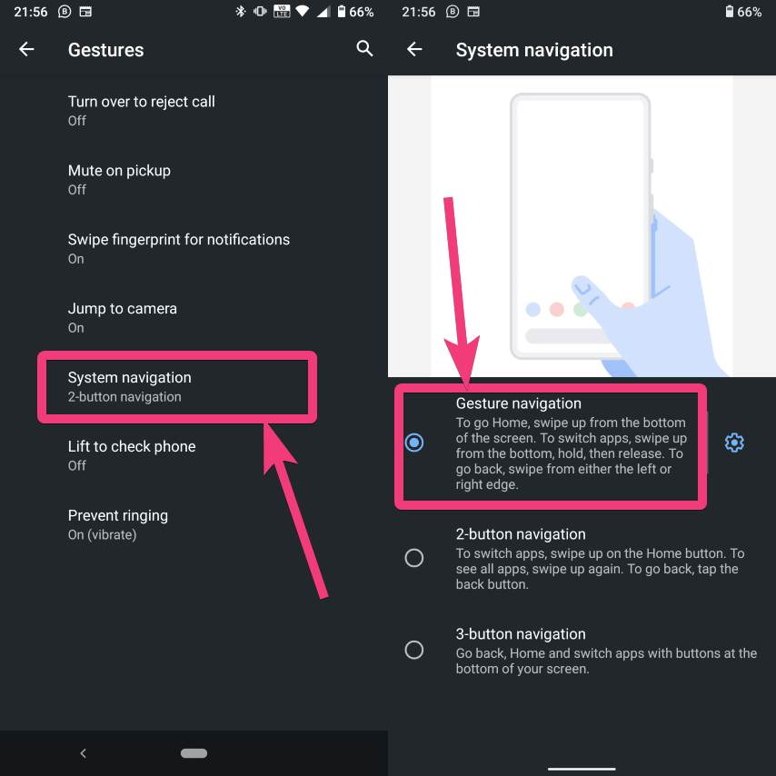 Aktifkan navigasi gerakan di Android 10 30 40