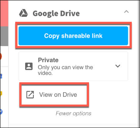 Tekan Lihat di Drive untuk melihat rekaman Screencastify Anda di Google Drive, atau Salin Tautan yang Dapat Dibagikan untuk menyalin tautan ke sana