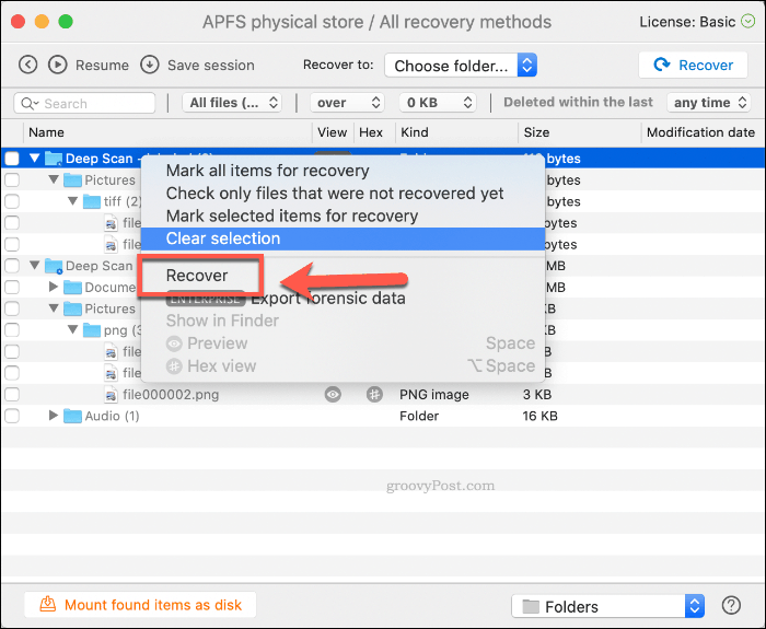 Pulihkan file yang dihapus dari Disk Drill pada macOS