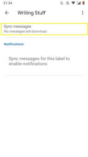 Pergi ke opsi sinkronisasi untuk mengelola label dengan mudah di Gmail untuk Android.