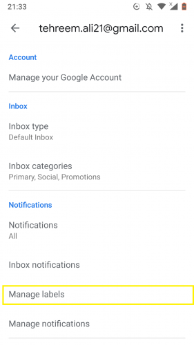 Akan mengelola label di Gmail untuk Android.