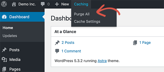Bersihkan cache WordPress di Bluehost