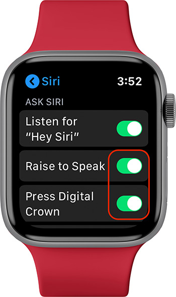 Aktifkan Naikkan untuk Berbicara dan Tekan Digital Crown on Apple Watch