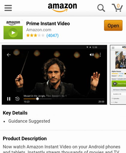 Sudut pandang Amazon Video Instan di Android 2