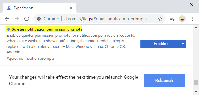 Bendera permintaan pemberitahuan yang lebih tenang di Google Chrome 80