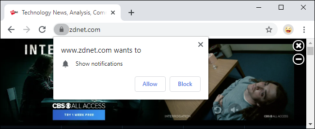 Prompt notifikasi lama di Google Chrome