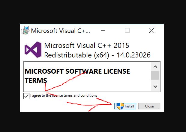 Instal VC5 (Visual C ++ Redistributable untuk Visual Studio) 