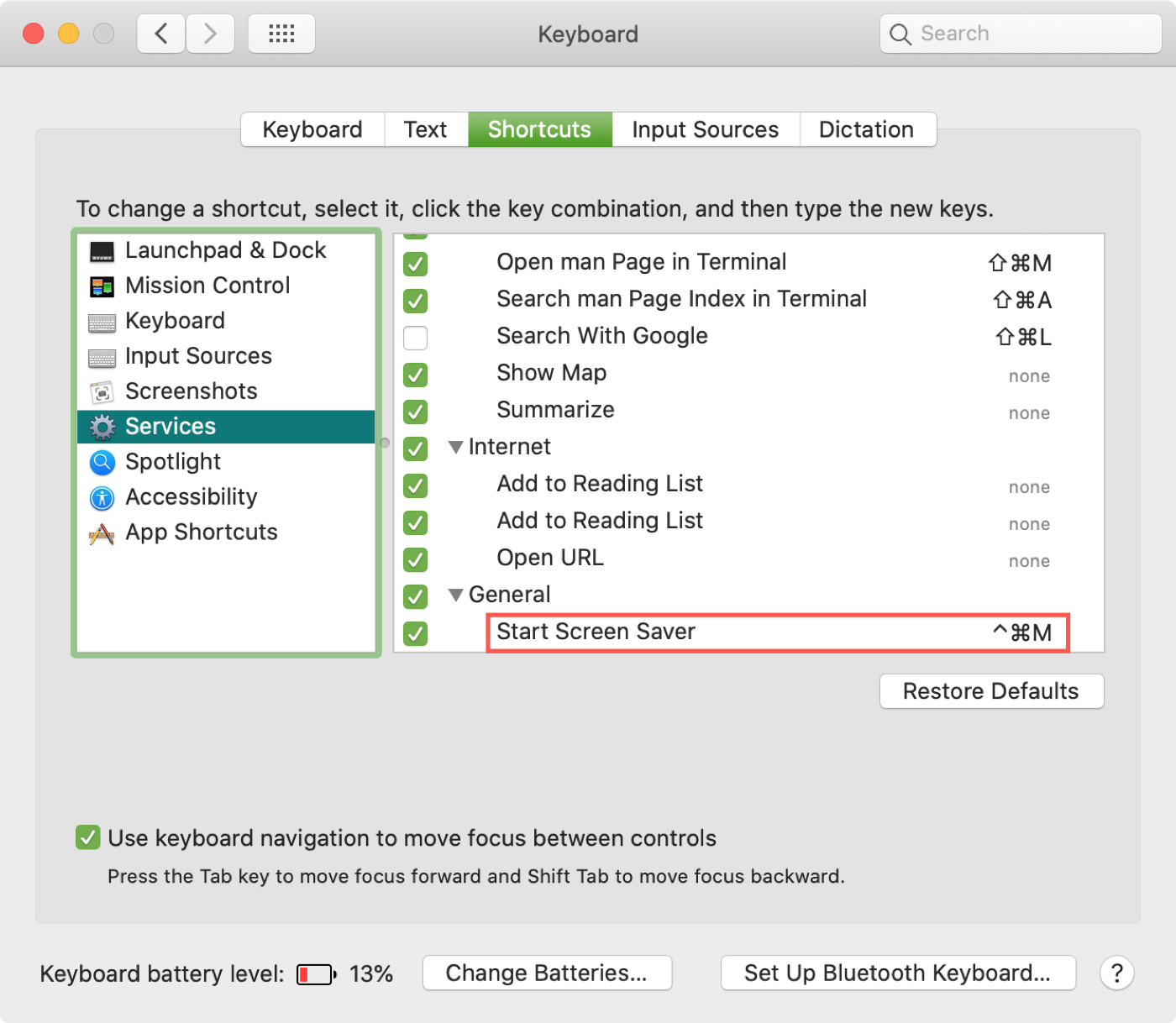 System Preferences Mulai Screen Saver Shortcut Keyboard
