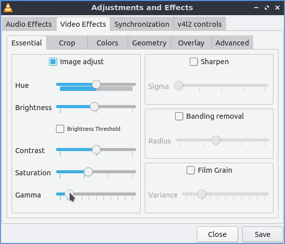 Video VLC Brillo mejorado del contraste gamma