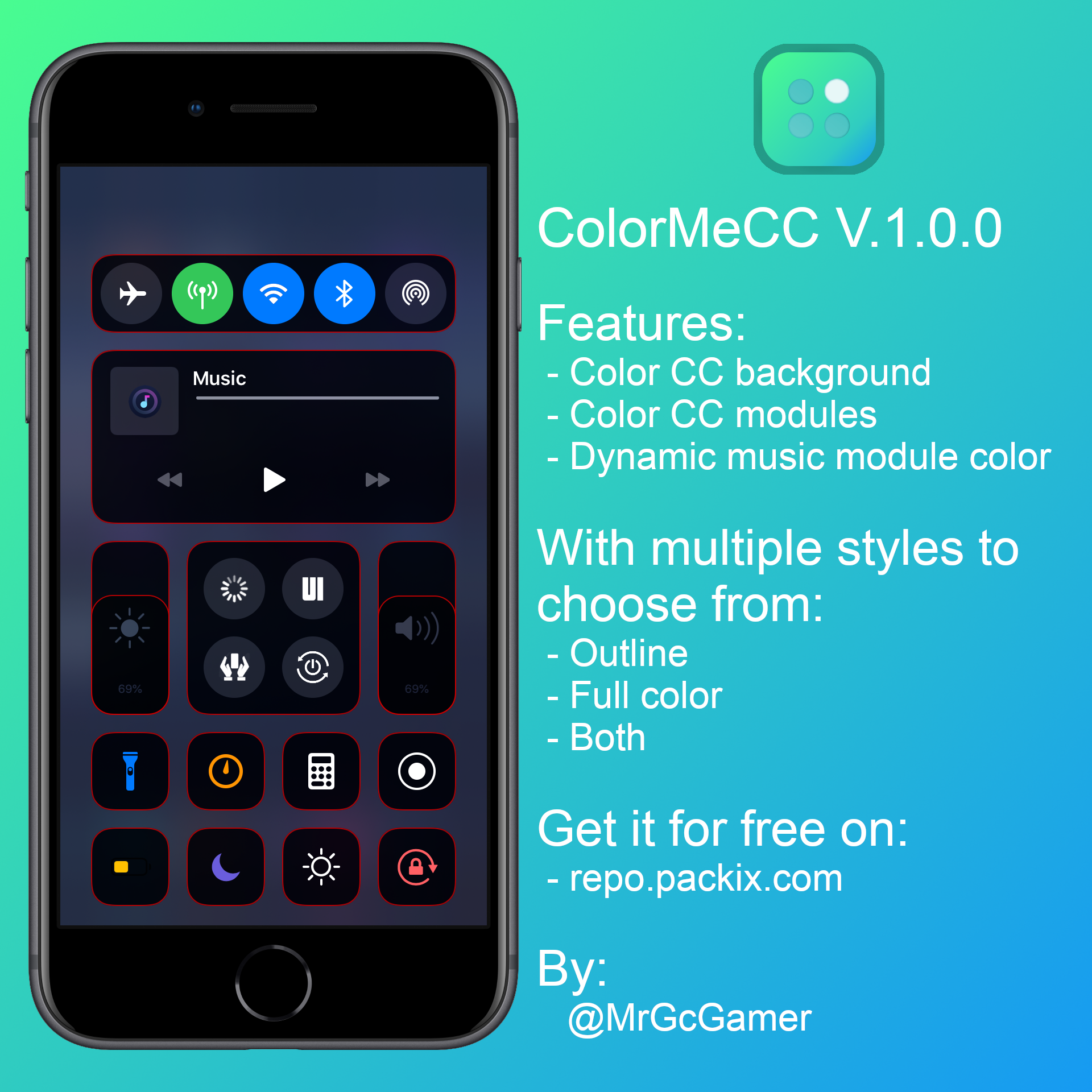 ColorMeCC memungkinkan Anda untuk mewarnai Pusat Kontrol iOS secara gratis 3