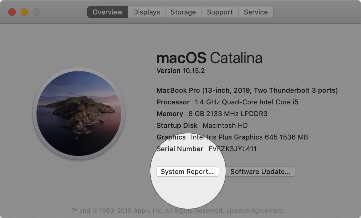 Klik pada Laporan Sistem di Tentang Mac Ini