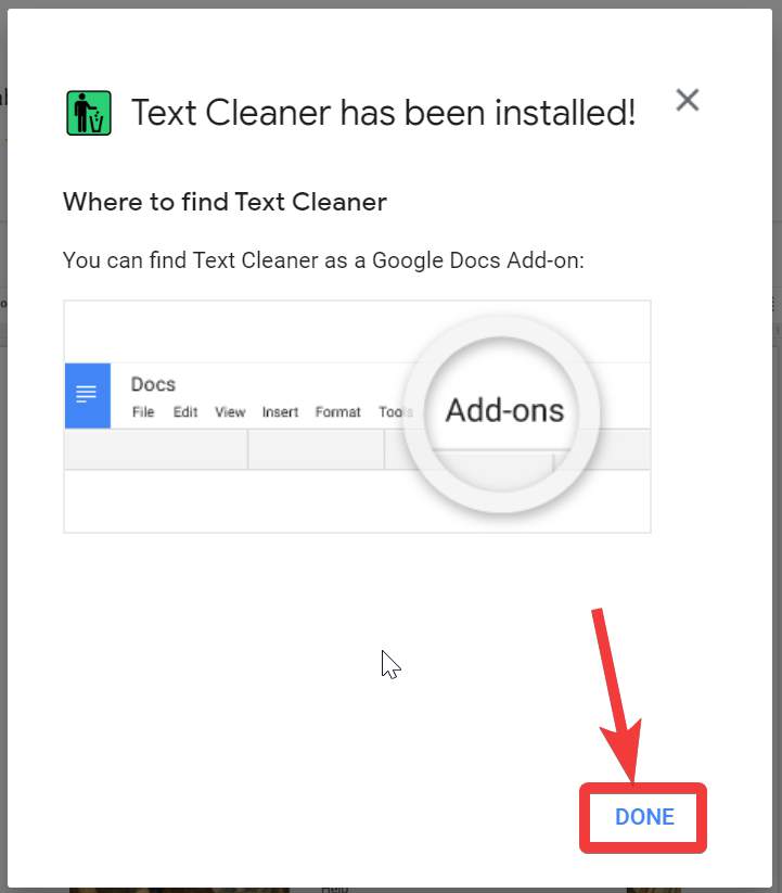 Запустите очиститель текста в качестве дополнения к Google Docs