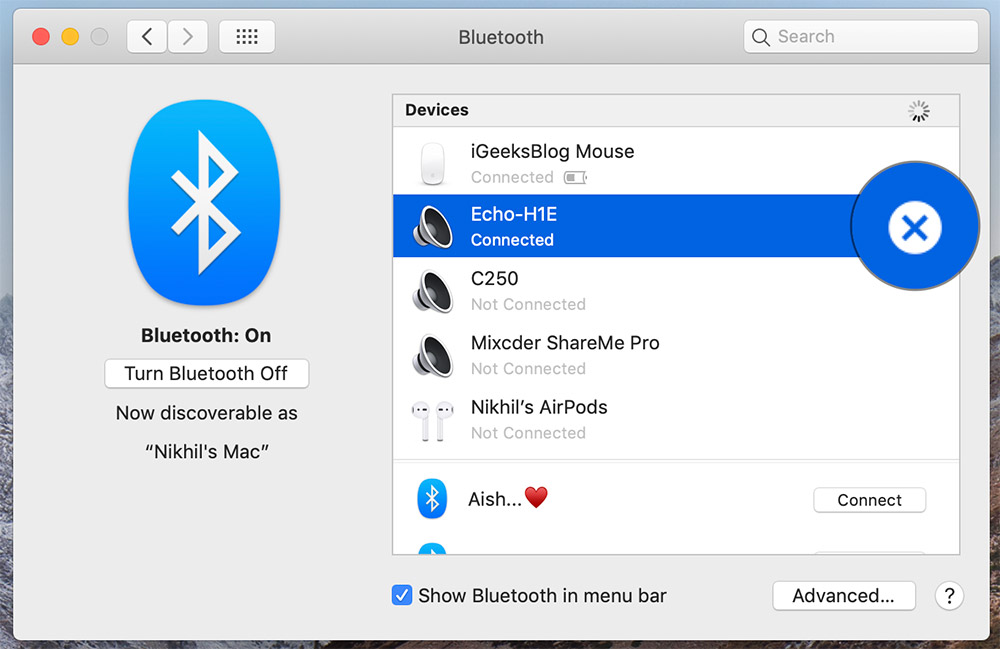 Putuskan pasangan Perangkat Bluetooth Anda di Mac