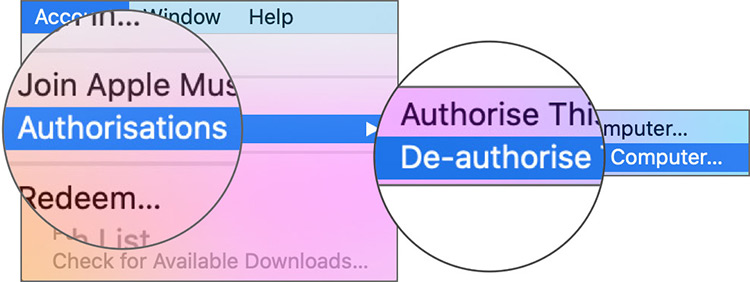 Klik Deauthorisasi Komputer Ini di Akun iTunes di Mac