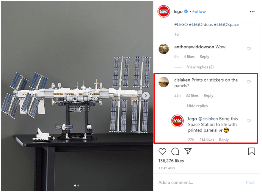Lego menjawab pertanyaan pengguna di pos mereka