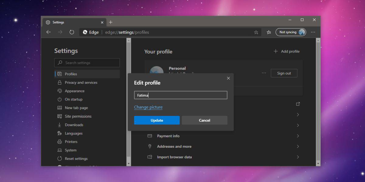 Cara mengubah nama profil di Chromium Edge aktif Windows 10