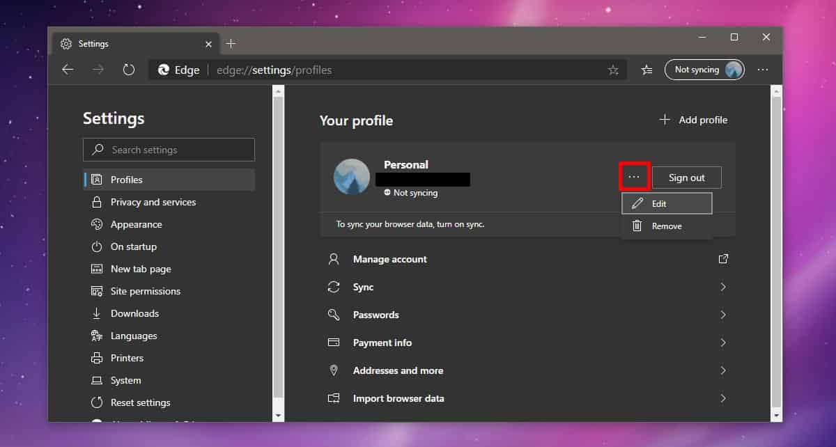 Cara mengubah nama profil di Chromium Edge aktif Windows 10 1