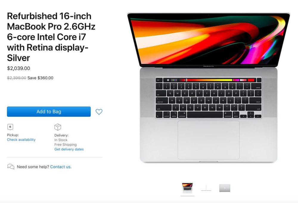 MacBook Pro 16 Pouces Reconditionne Les MacBook Pro 16 pouces reconditionnés sont mis en vente par Apple (États Unis)