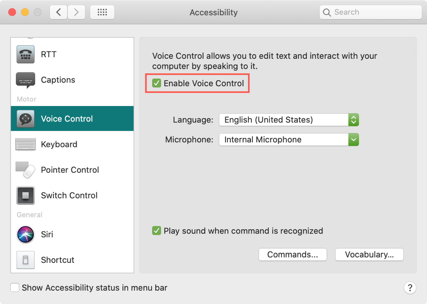 Aktifkan kontrol suara Mac