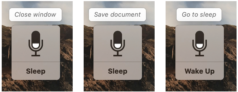 Perintah kontrol suara ditampilkan di Mac