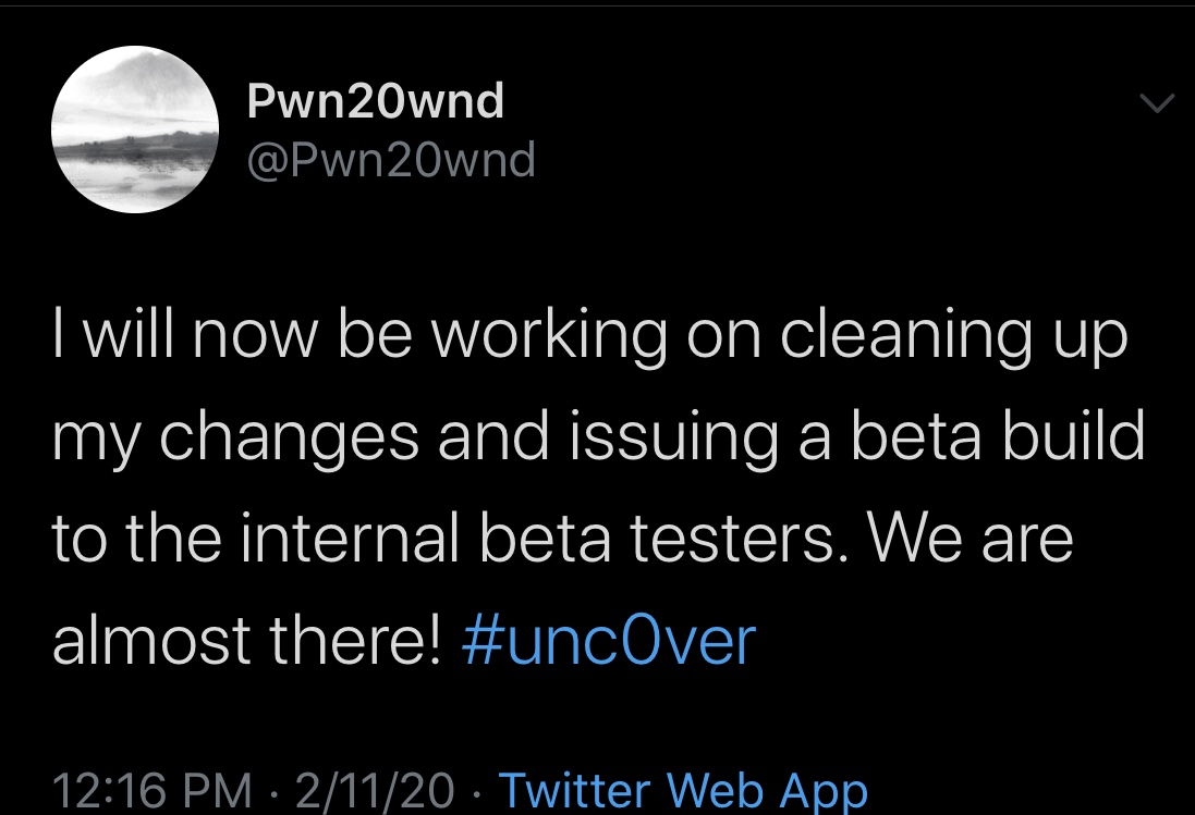 Pwn20wnd mempersiapkan pengujian beta internal karena unc0ver untuk iOS 13 terbentuk 4