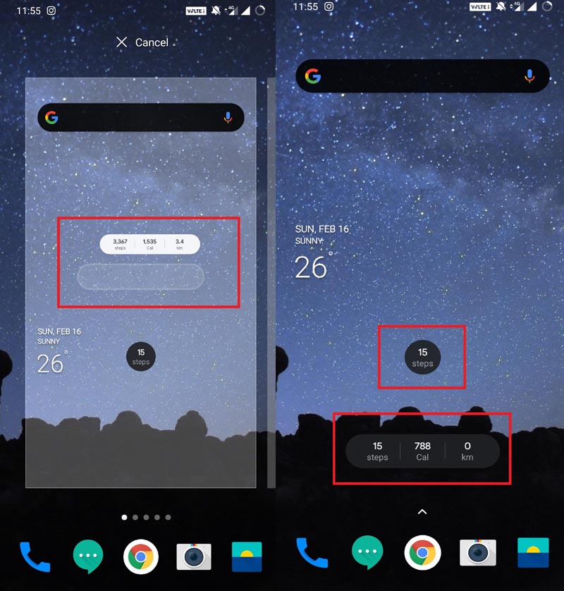 Google Fit-aktivitetsspårare på smarttelefonens startskärm