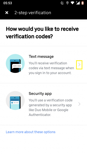 Menyiapkan verifikasi 2 langkah di Uber untuk Android.