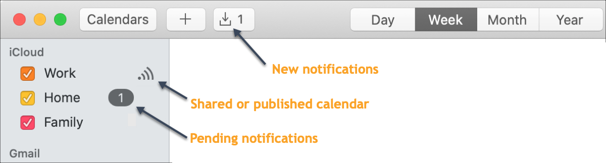 Kalender Mac Notifikasi Dibagikan