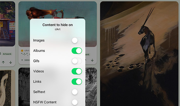 Geser untuk Tangkapan Layar Aplikasi Reddit iPad