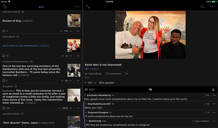 Screenshot BaconReader untuk Reddit iPad App