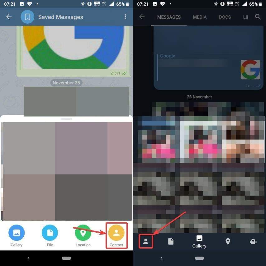 Cara mengirim kontak Telegram di aplikasi