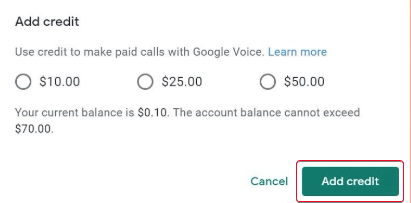 Cách thêm tín dụng vào tài khoản Google Voice 2