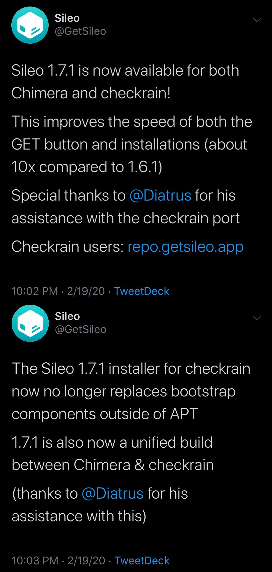 Sileo v1.7.1 secara resmi dirilis untuk pengguna jimebreak Chimera dan checkra1n 3
