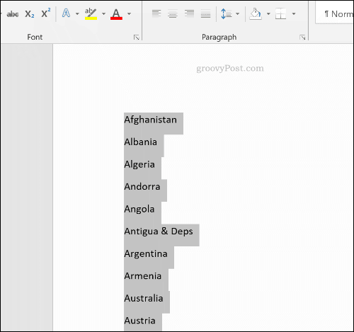 Daftar yang diurutkan dalam Microsoft Word