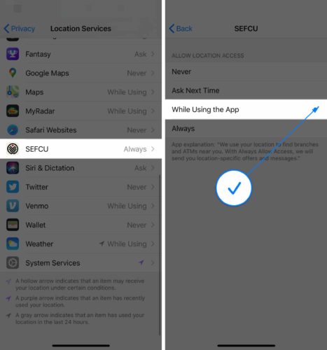 iphone memungkinkan akses lokasi saat menggunakan aplikasi