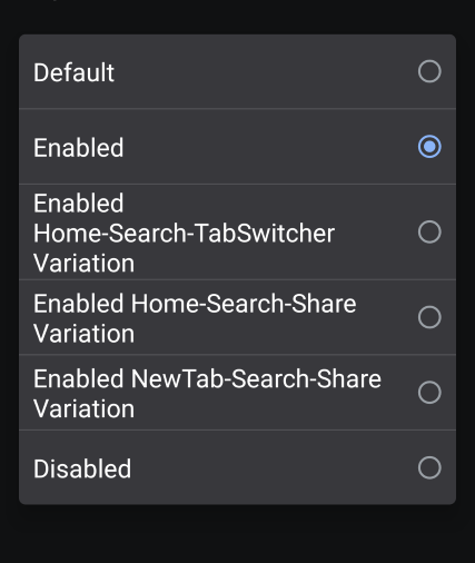 opsi untuk mengonfigurasi menu Chrome Duet