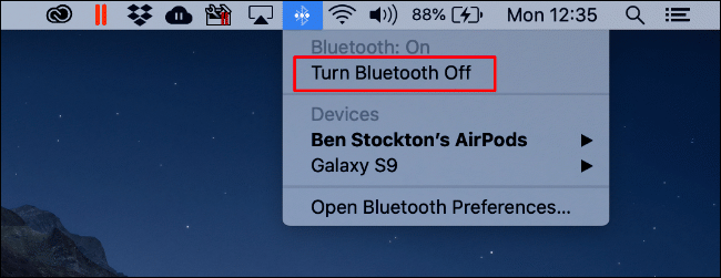 Klik ikon Bluetooth, lalu klik 