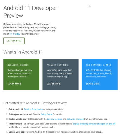 Vista previa del desarrollador de Android 11
