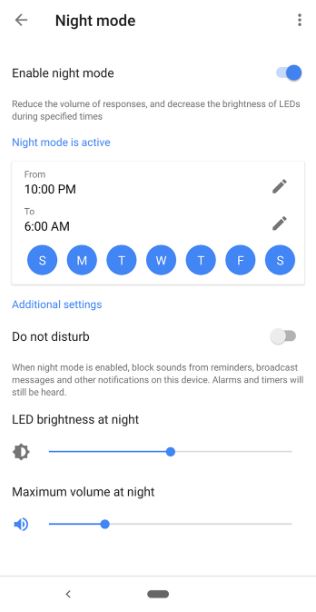 Chế độ ban đêm của loa Google