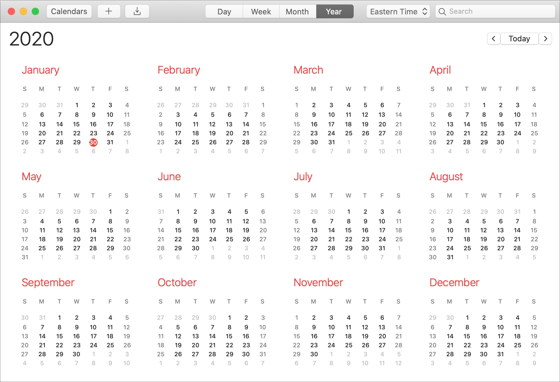 Kalender Tampilan Tahun Mac